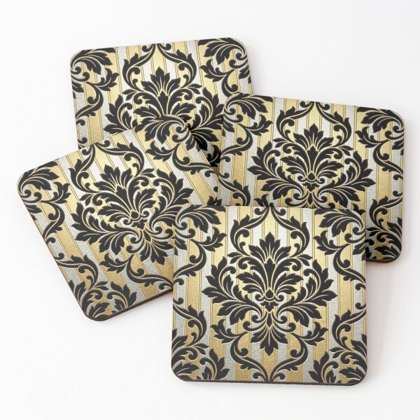 Item preview, Gold & Silver Striped Open Black Damask designed and sold by DesignsByPrnces.