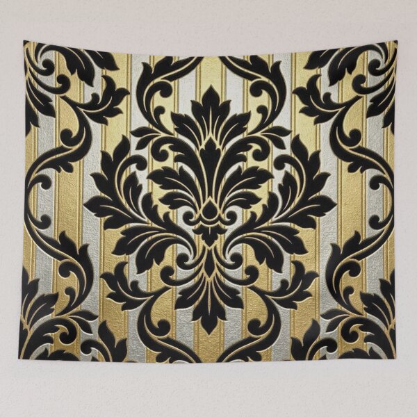 Item preview, Gold & Silver Striped Open Black Damask designed and sold by DesignsByPrnces.