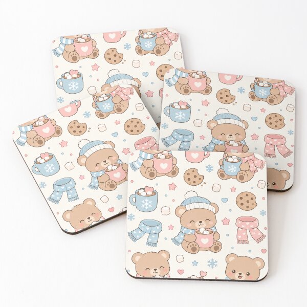 Item preview, Teddy Bear Hot Cocoa Kawaii Pattern designed and sold by Soft Berry Studio.