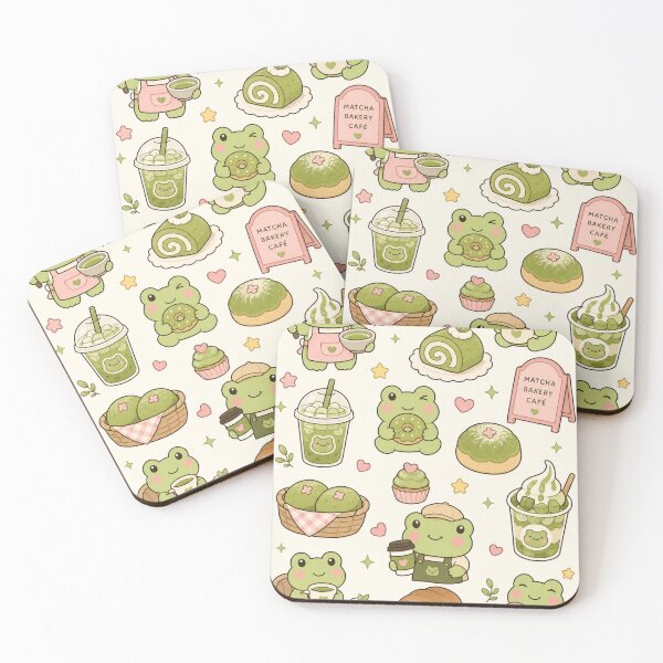 Item preview, Cozy Frog Matcha Bakery Kawaii Pattern designed and sold by Soft Berry Studio.