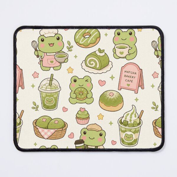 Item preview, Cozy Frog Matcha Bakery Kawaii Pattern designed and sold by Soft Berry Studio.
