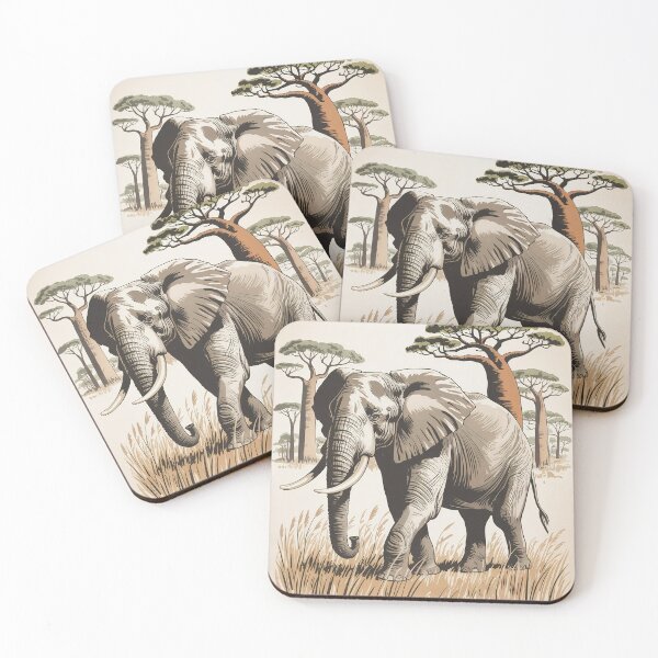 Item preview, Vintage African Elephant and Baobab Safari Illustration designed and sold by NuvoraNest.