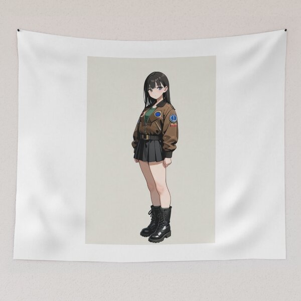 Item preview, Fashion - Woman in Brown Bomber Jacket Pleated Skirt Combat Boots designed and sold by AnimeShin.