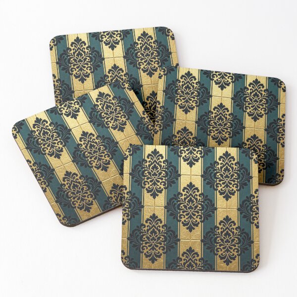 Item preview, Gold & Teal Striped Black Damask designed and sold by DesignsByPrnces.