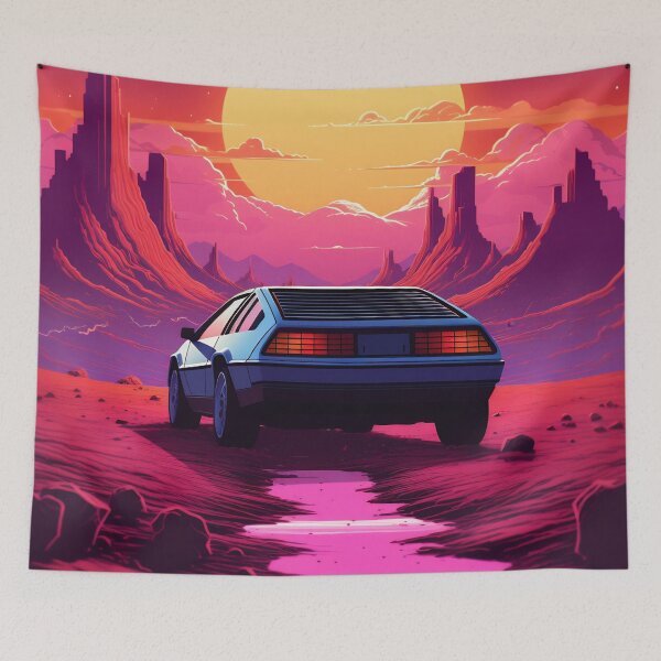 Item preview, The futuristic retro landscape of the 80s. Illustration of the moon and car in retro style. Suitable for the design of the 80s style designed and sold by anytka.