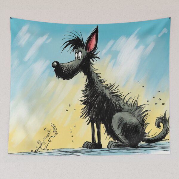 Item preview, A cartoon version of the dog, emotive body language, spiky mounds, frayed designed and sold by anytka.