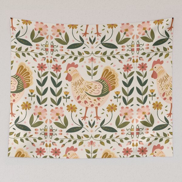 Item preview, Scandinavian Folk Art, Floral Chicken designed and sold by xiao xuans.