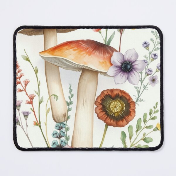 Item preview, Watercolor Earthy Mushrooms and Wildflowers Print designed and sold by Vida e Arte.