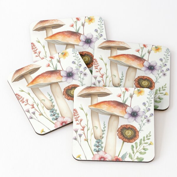 Item preview, Watercolor Earthy Mushrooms and Wildflowers Print designed and sold by Vida e Arte.