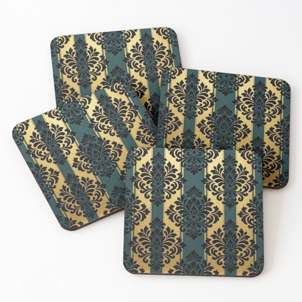 Item preview, Teal & Gold Striped Black Damask designed and sold by DesignsByPrnces.