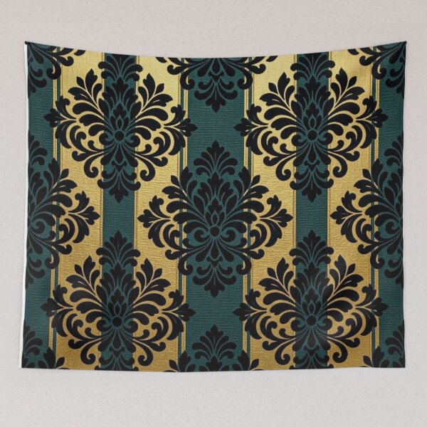Item preview, Teal & Gold Striped Black Damask designed and sold by DesignsByPrnces.