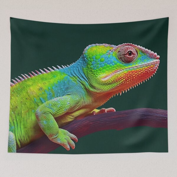Item preview, Lizard chameleon on dark green background designed and sold by anytka.