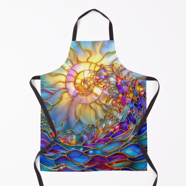 Item preview, Colorful Sunrise Sun and Moon Over Ocean | Celestial Stained Glass Sky | Vibrant Fantasy Seascape Art designed and sold by MargaretWiktor.