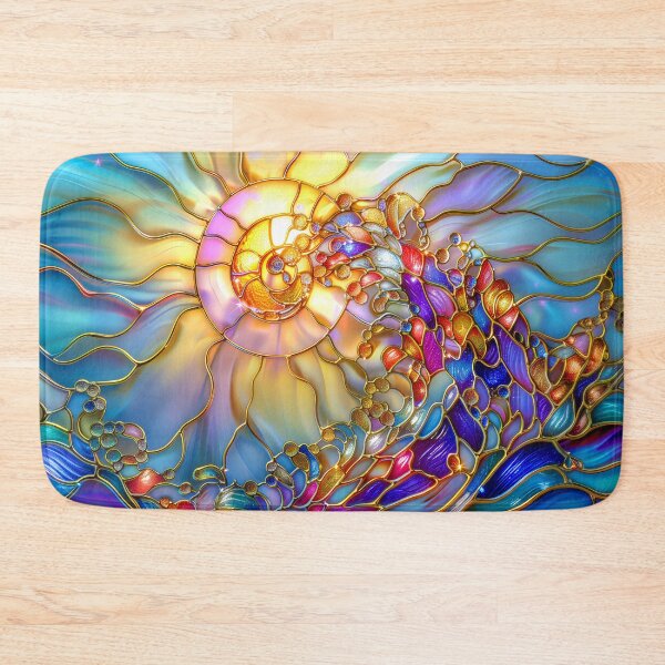 Item preview, Colorful Sunrise Sun and Moon Over Ocean | Celestial Stained Glass Sky | Vibrant Fantasy Seascape Art designed and sold by MargaretWiktor.