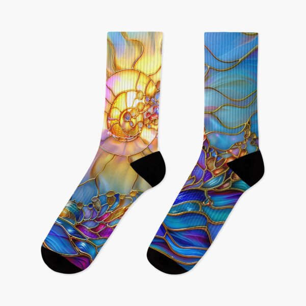 Item preview, Colorful Sunrise Sun and Moon Over Ocean | Celestial Stained Glass Sky | Vibrant Fantasy Seascape Art designed and sold by MargaretWiktor.