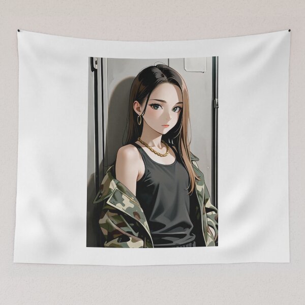 Item preview, Fashion - Woman in Camo Camo Jacket Tank Top Gold Chain Anime Variant 5 designed and sold by AnimeShin.