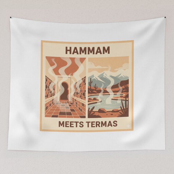 Item preview, Hammam Meets Termas — Wellness Art Illustration Morocco Chile designed and sold by KariGoStudio.