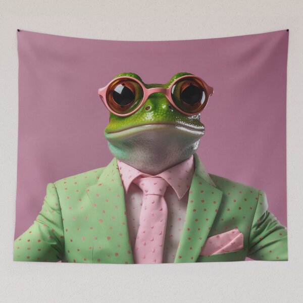 Item preview, Frog in a green jacket and pink tie designed and sold by anytka.