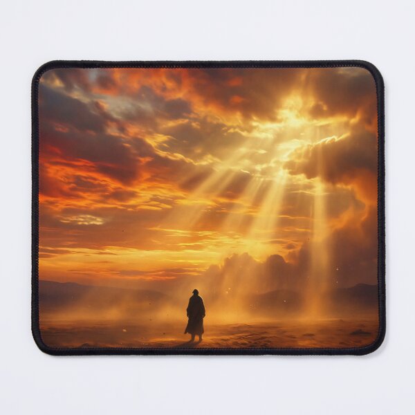 Item preview, Golden Sunbeams Over Desert: Mysterious Wanderer Sunset Art designed and sold by MoonwoodStudio.