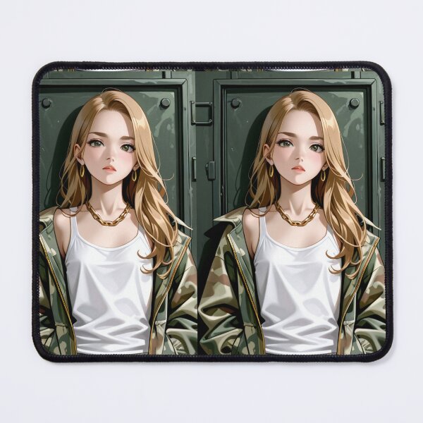 Item preview, Fashion - Woman in Camouflage Camo Jacket Tank Top Gold Chain Anime Variant 2 designed and sold by AnimeShin.