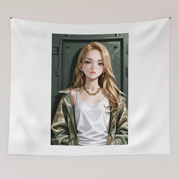 Item preview, Fashion - Woman in Camouflage Camo Jacket Tank Top Gold Chain Anime Variant 2 designed and sold by AnimeShin.