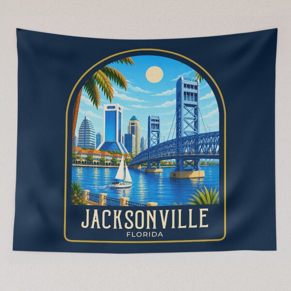 Item preview, Jacksonville Vintage Travel Illustration designed and sold by HomeLivingCo.