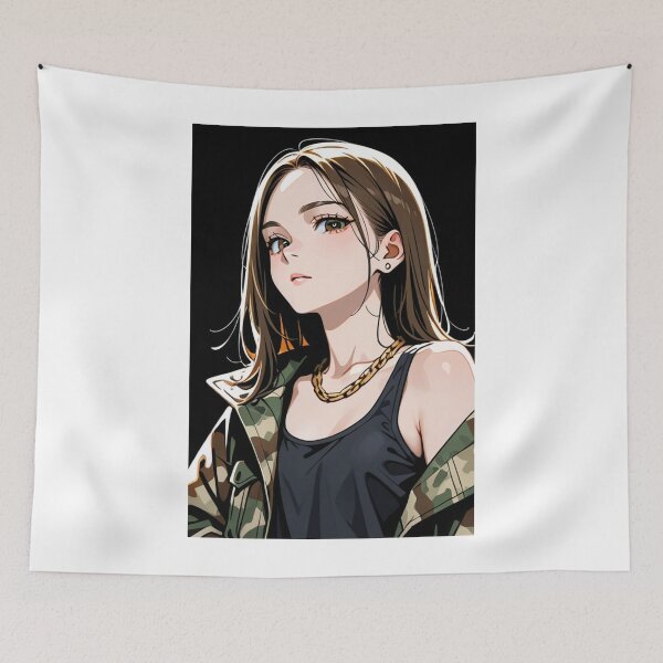 Item preview, Fashion - Woman in Camouflage Camo Jacket Tank Top Gold Chain Anime Variant 3 designed and sold by AnimeShin.