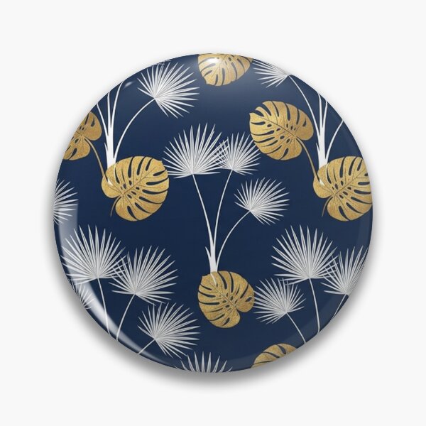 Item preview, Golden Monstera and Palm Leaves on Navy Blue designed and sold by Owcomm.
