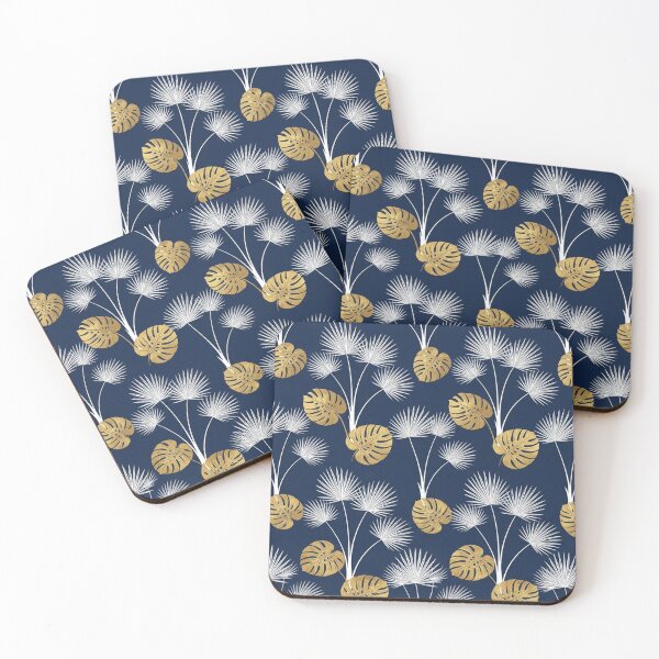 Item preview, Golden Monstera and Palm Leaves on Navy Blue designed and sold by Owcomm.