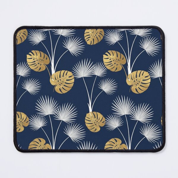 Item preview, Golden Monstera and Palm Leaves on Navy Blue designed and sold by Owcomm.