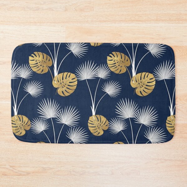 Item preview, Golden Monstera and Palm Leaves on Navy Blue designed and sold by Owcomm.