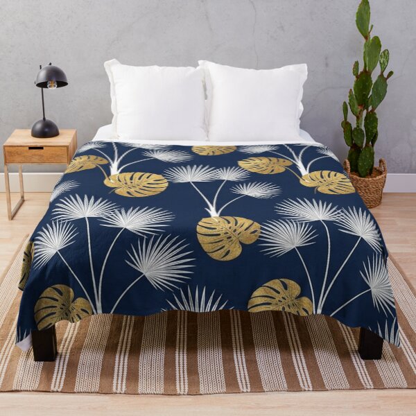 Item preview, Golden Monstera and Palm Leaves on Navy Blue designed and sold by Owcomm.
