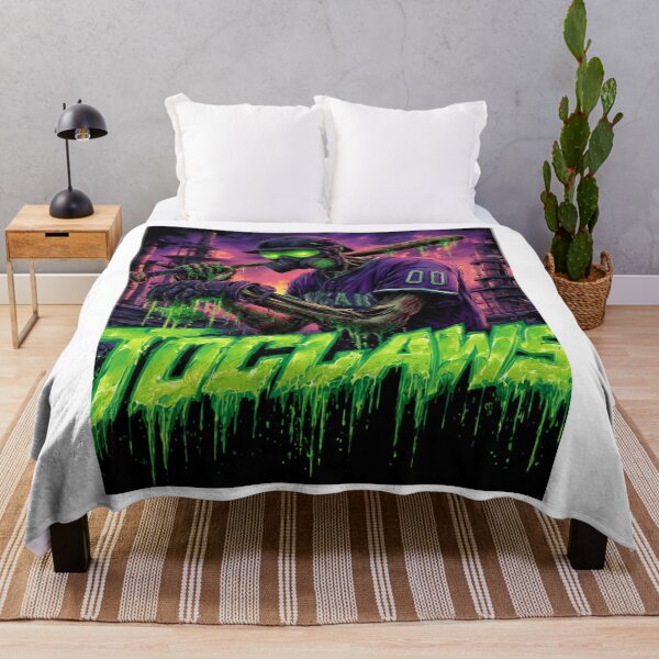 Item preview, TOCOCLAWS Zombie Slugger: Radioactive Baseball Gas Mask Throw Blanket designed and sold by TOCOCLAWS.
