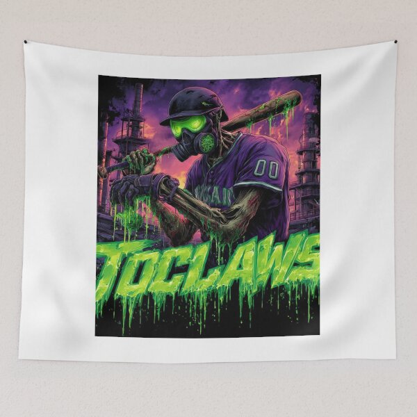 Item preview, TOCOCLAWS Zombie Slugger: Radioactive Baseball Gas Mask Throw Blanket designed and sold by TOCOCLAWS.