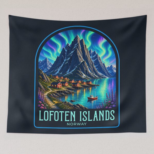 Item preview, Lofoten Islands Vintage Travel Illustration designed and sold by HomeLivingCo.