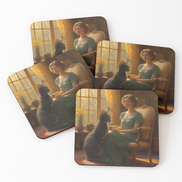 Item preview, Golden Hour Serenade Elegant Lady and Cat by the Window designed and sold by UmSkelig834.