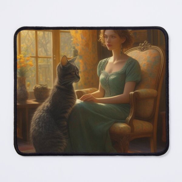 Item preview, Golden Hour Serenade Elegant Lady and Cat by the Window designed and sold by UmSkelig834.