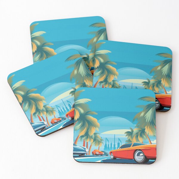 Item preview, The futuristic retro landscape of the 80s. Illustration of the car and palm trees in retro style and vivid colors. Suitable for the design of the 80s style designed and sold by anytka.