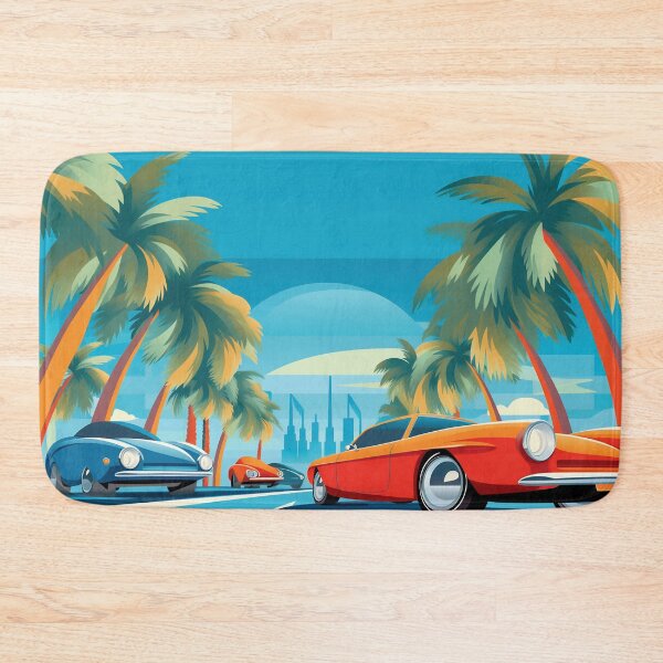 Item preview, The futuristic retro landscape of the 80s. Illustration of the car and palm trees in retro style and vivid colors. Suitable for the design of the 80s style designed and sold by anytka.