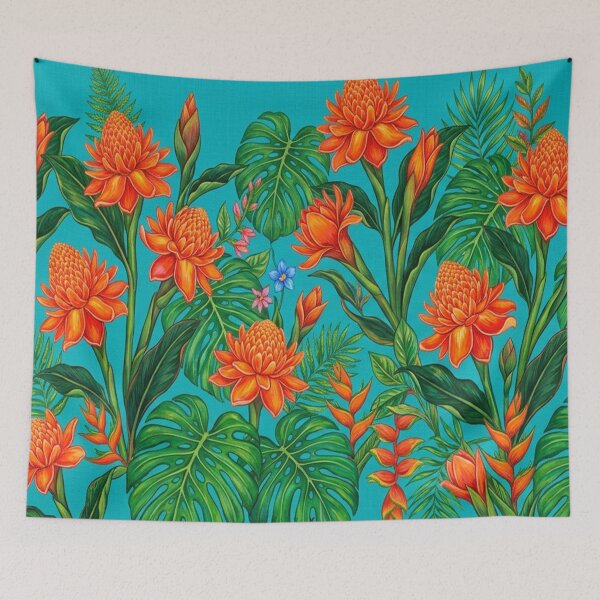 Item preview, Tropical Orange Ginger Flowers Botanical Pattern designed and sold by Owcomm.
