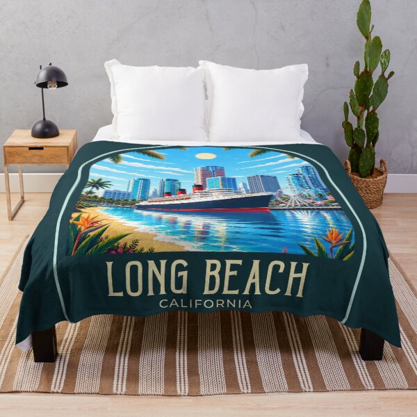 Item preview, Long Beach Vintage Travel Illustration designed and sold by HomeLivingCo.
