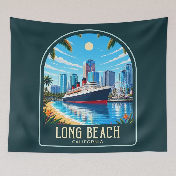 Item preview, Long Beach Vintage Travel Illustration designed and sold by HomeLivingCo.