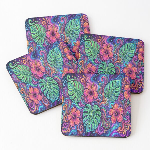 Item preview, Neon Tropical Jungle Hibiscus Flowers designed and sold by Owcomm.
