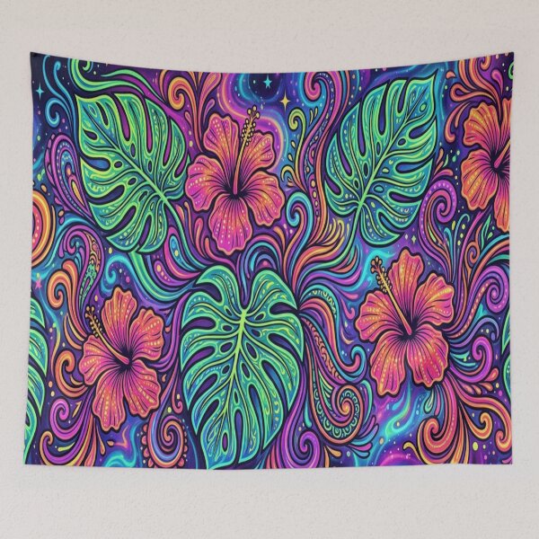 Item preview, Neon Tropical Jungle Hibiscus Flowers designed and sold by Owcomm.