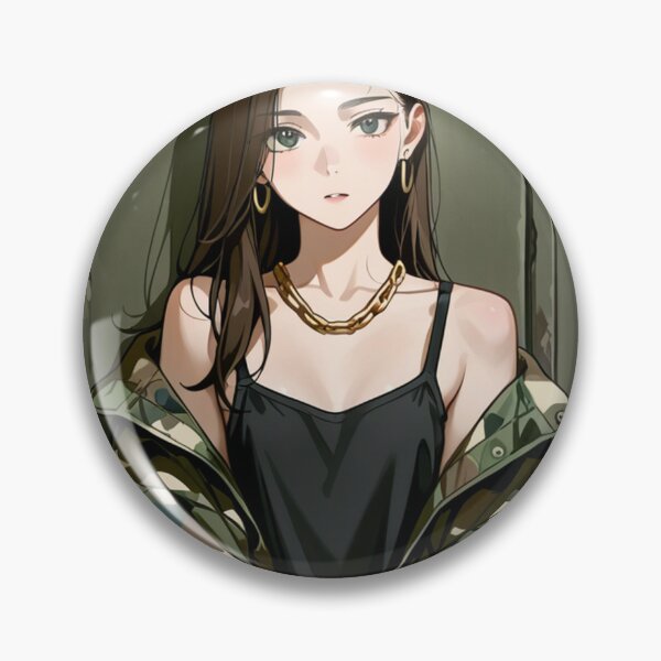 Item preview, Fashion - Woman in Camouflage Camo Jacket Tank Top Gold Chain Anime Variant 5 designed and sold by AnimeShin.