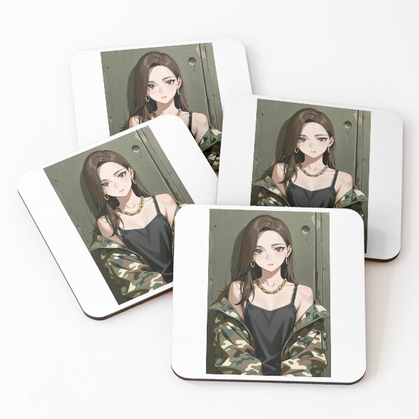 Item preview, Fashion - Woman in Camouflage Camo Jacket Tank Top Gold Chain Anime Variant 5 designed and sold by AnimeShin.