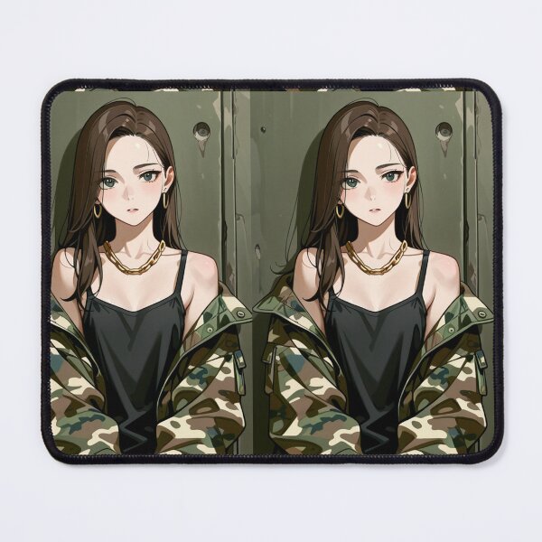 Item preview, Fashion - Woman in Camouflage Camo Jacket Tank Top Gold Chain Anime Variant 5 designed and sold by AnimeShin.