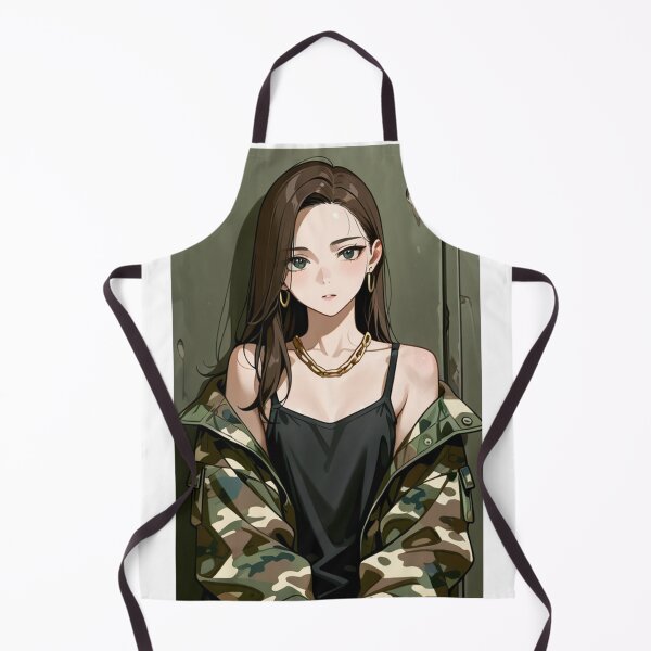 Item preview, Fashion - Woman in Camouflage Camo Jacket Tank Top Gold Chain Anime Variant 5 designed and sold by AnimeShin.