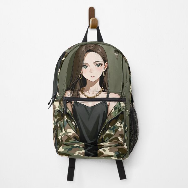 Item preview, Fashion - Woman in Camouflage Camo Jacket Tank Top Gold Chain Anime Variant 5 designed and sold by AnimeShin.