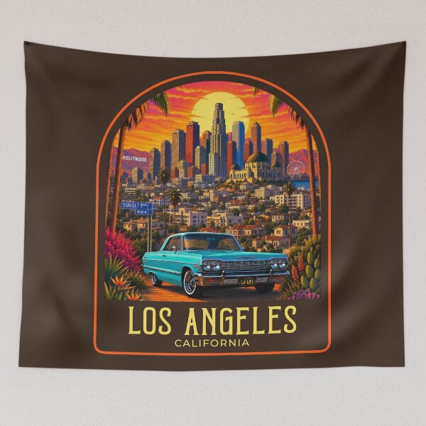 Item preview, Los Angeles Vintage Travel Illustration designed and sold by HomeLivingCo.